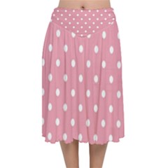 Pink Polka Dot Background Velvet Flared Midi Skirt by Modern2018