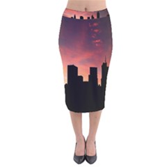 Skyline Panoramic City Architecture Velvet Midi Pencil Skirt by Simbadda