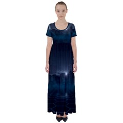 Skyline Night Star Sky Moon Sickle High Waist Short Sleeve Maxi Dress by Simbadda