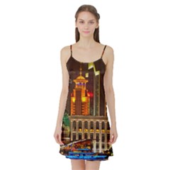 Shanghai Skyline Architecture Satin Night Slip by Simbadda