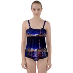 Toronto City Cn Tower Skydome Twist Front Tankini Set by Simbadda