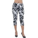 Black And White Patchwork Pattern Lightweight Velour Capri Leggings  View1