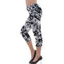 Black And White Patchwork Pattern Lightweight Velour Capri Leggings  View3