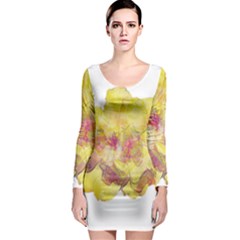 Yellow Rose Long Sleeve Bodycon Dress by aumaraspiritart