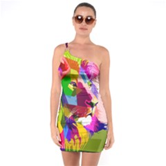 Animal Colorful Decoration Lion One Soulder Bodycon Dress by Simbadda