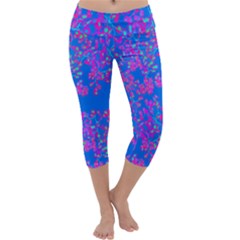 Blue Hot Pink Flora   Capri Yoga Leggings by 1dsign