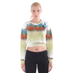 Colorful Tree Landscape In Orange And Blue Cropped Sweatshirt by digitaldivadesigns