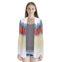 Colorful Tree Landscape In Orange And Blue Drape Collar Cardigan by digitaldivadesigns