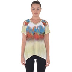 Colorful Tree Landscape In Orange And Blue Cut Out Side Drop Tee by digitaldivadesigns