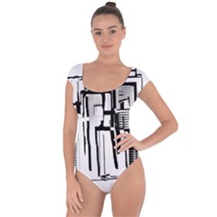 Black And White City Short Sleeve Leotard  by digitaldivadesigns