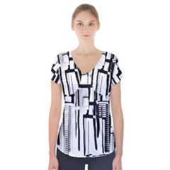 Black And White City Short Sleeve Front Detail Top by digitaldivadesigns