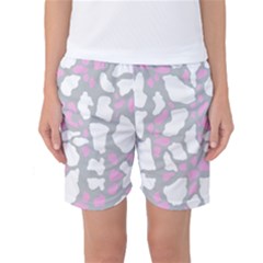 Pink Grey White Cow Print Women s Basketball Shorts by LoolyElzayat