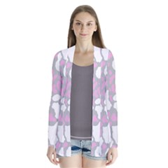 Pink Grey White Cow Print Drape Collar Cardigan by LoolyElzayat