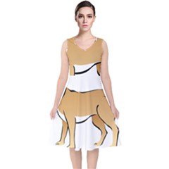 Dog Brown Pet Animal Tail Eskimo V-neck Midi Sleeveless Dress  by Nexatart