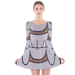 Gray Happy Dog Bulldog Pet Collar Long Sleeve Velvet Skater Dress by Nexatart