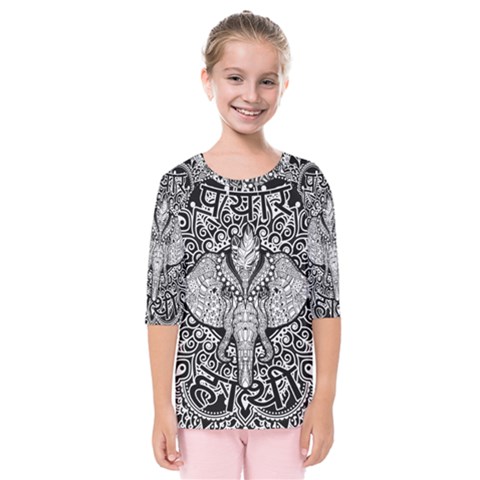 Ornate Hindu Elephant  Kids  Quarter Sleeve Raglan Tee by Valentinaart