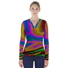 Colorful Waves V-neck Long Sleeve Top by LoolyElzayat