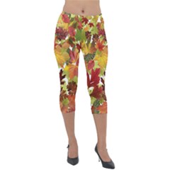 Autumn Fall Leaves Lightweight Velour Capri Leggings  by LoolyElzayat