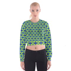 Blue Yellow Green Swirl Pattern Cropped Sweatshirt by BrightVibesDesign