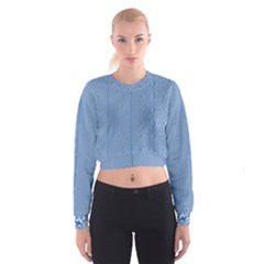 Mod Twist Stripes Blue And White Cropped Sweatshirt by BrightVibesDesign