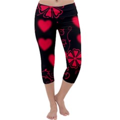 Background Hearts Ornament Romantic Capri Yoga Leggings by Sapixe