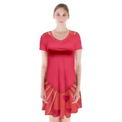 Background Texture Heart Love Short Sleeve V-neck Flare Dress by Sapixe