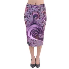 Purple Abstract Art Fractal Velvet Midi Pencil Skirt by Sapixe