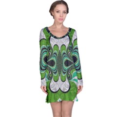 Fractal Art Green Pattern Design Long Sleeve Nightdress by Sapixe