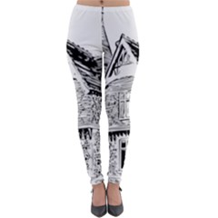 Line Art Architecture Old House Lightweight Velour Leggings by Sapixe