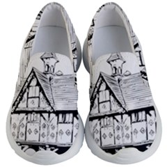 Line Art Architecture Vintage Old Kid s Lightweight Slip Ons by Sapixe