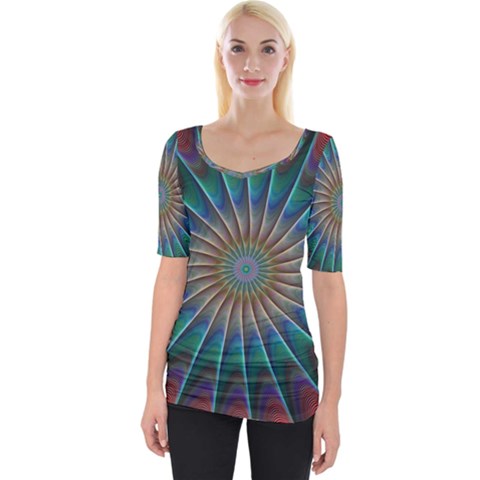 Fractal Peacock Rendering Wide Neckline Tee by Sapixe