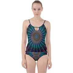 Fractal Peacock Rendering Cut Out Top Tankini Set by Sapixe