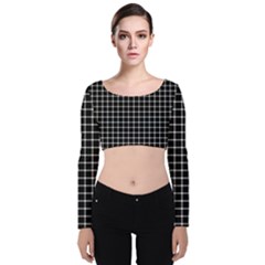 Black And White Optical Illusion Dots And Lines Velvet Crop Top by PodArtist