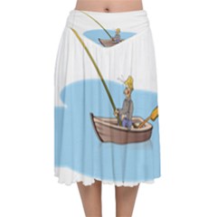 Fishing Fish Fisherman Boat Mare Velvet Flared Midi Skirt by Sapixe