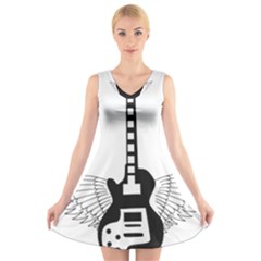 Guitar Abstract Wings Silhouette V-neck Sleeveless Dress by Sapixe