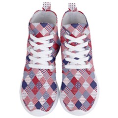 Usa Americana Diagonal Red White & Blue Quilt Women s Lightweight High Top Sneakers by PodArtist