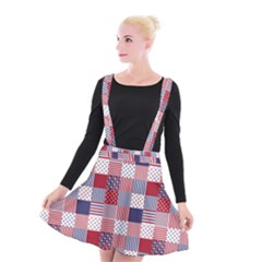 Usa Americana Patchwork Red White & Blue Quilt Suspender Skater Skirt by PodArtist