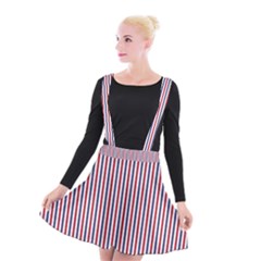 Usa Flag Red And Flag Blue Narrow Thin Stripes  Suspender Skater Skirt by PodArtist