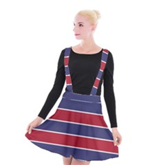 Large Red White And Blue Usa Memorial Day Holiday Horizontal Cabana Stripes Suspender Skater Skirt by PodArtist