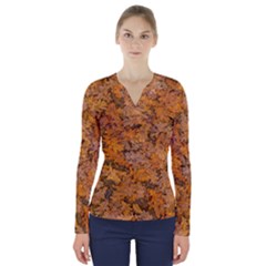 Leaves Motif Pattern Photo 2 V-neck Long Sleeve Top by dflcprints