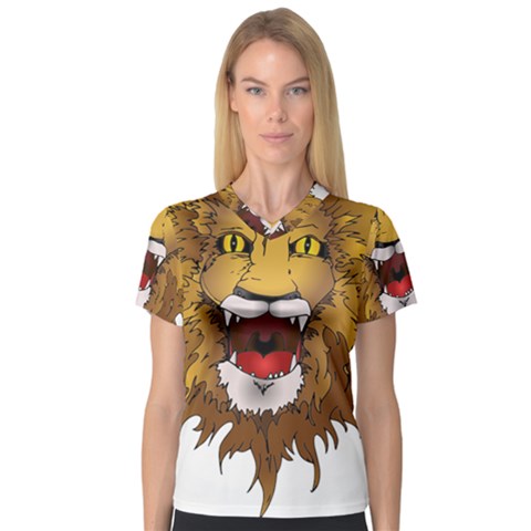 Lion Animal Roar Lion S Mane Comic V-neck Sport Mesh Tee by Sapixe