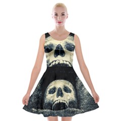 Smiling Skull Velvet Skater Dress by FunnyCow