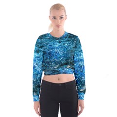 Water Color Blue Cropped Sweatshirt by FunnyCow