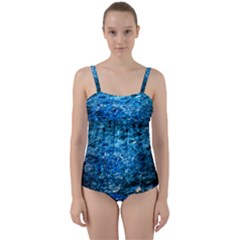 Water Color Blue Twist Front Tankini Set by FunnyCow