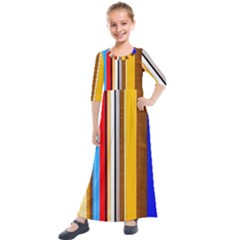 Colorful Stripes Kids  Quarter Sleeve Maxi Dress by FunnyCow