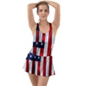 American Usa Flag Vertical Ruffle Top Dress Swimsuit View1