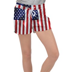 American Usa Flag Vertical Women s Velour Lounge Shorts by FunnyCow