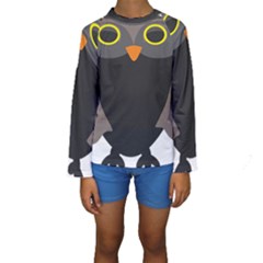 Sowa Owls Bird Wild Birds Pen Kids  Long Sleeve Swimwear by Sapixe