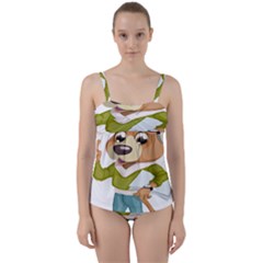 Dog Pet Dressed Point Papers Twist Front Tankini Set by Sapixe