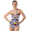 Bird Violet Beak Feather Fun Halter Cut-Out One Piece Swimsuit View1